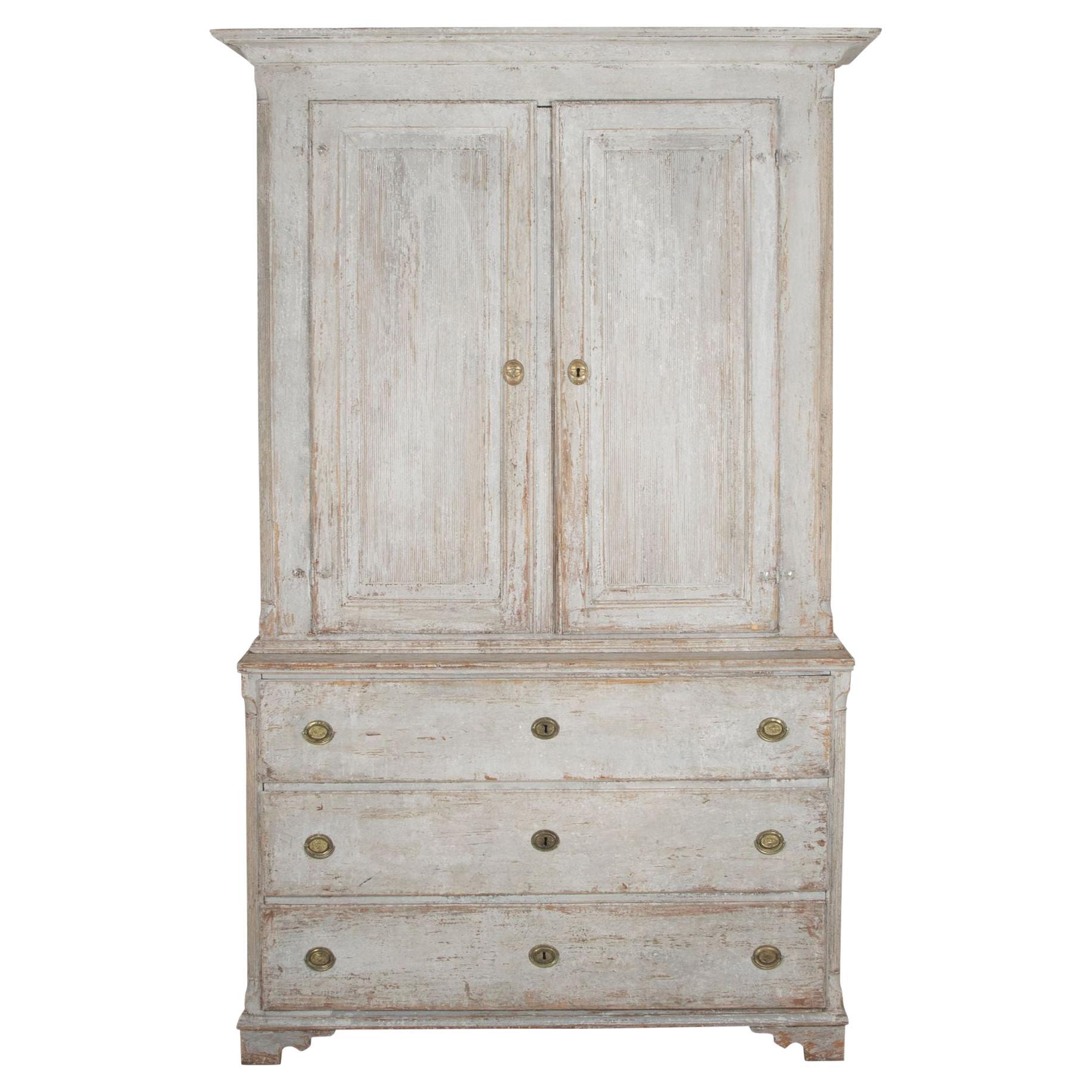 Large 19th Century Swedish Gustavian Two Part Cupboard