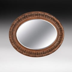 Large 19th Century Swedish Oval Carved Oak Mirror by A Lundmark