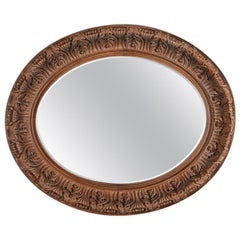 Large 19th Century Swedish Oval Carved Oak Mirror by A Lundmark
