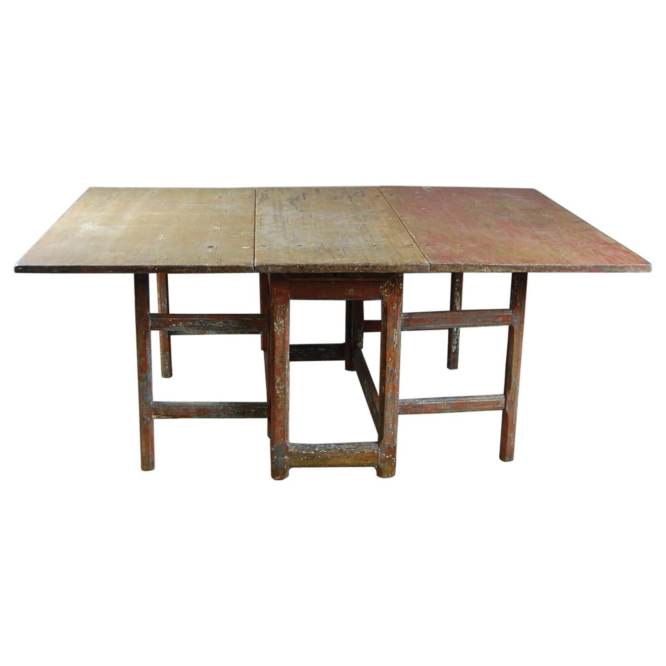Large 19th Century Swedish Slagbord or Drop-Leaf Country Table