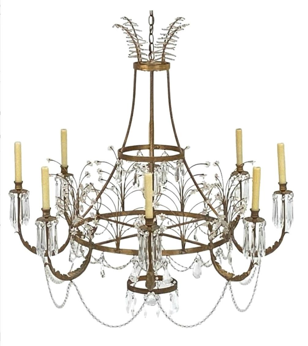 Large Swedish style eight-arm chandelier in crystal and pickled gold leaf finish on brass frame by Niermann Weeks. Delicate details reminiscent of 18th century Gustavian pieces in a large scale version. Newer wiring for the US.

Height of chandelier