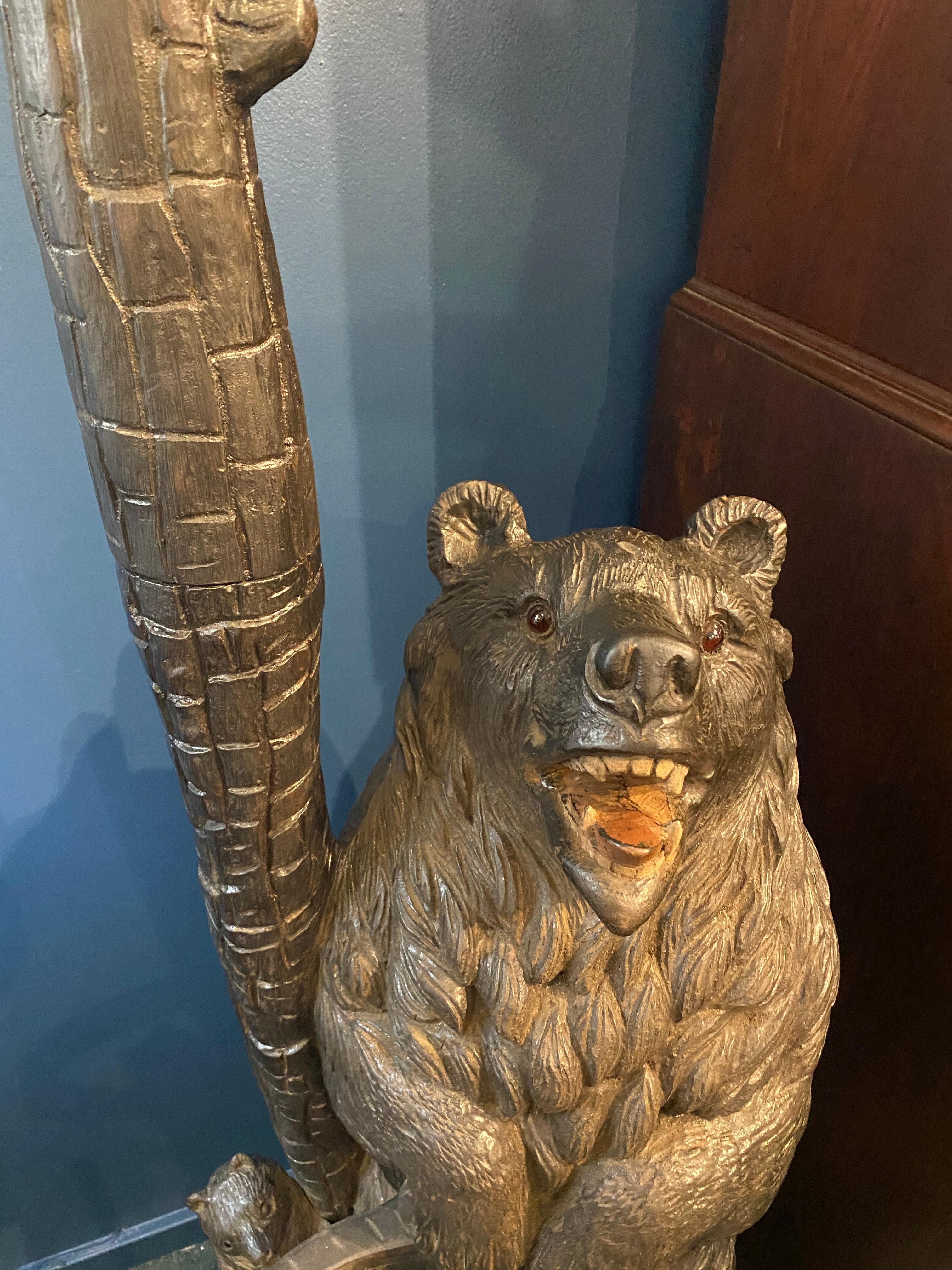 Large Late 19th Century Swiss Black Forest Wood Bear Coat & Hat Rack In Good Condition In Middleburg, VA