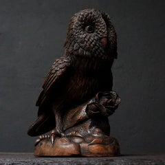 Large 19th Century Swiss Brienz Black Forest Schwarzwald Owl Walnut Tobacco Jar