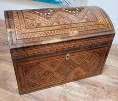 Large 19th Century Syrian Domed Box Inlaid with Exotic Woods & Mother of Pearl