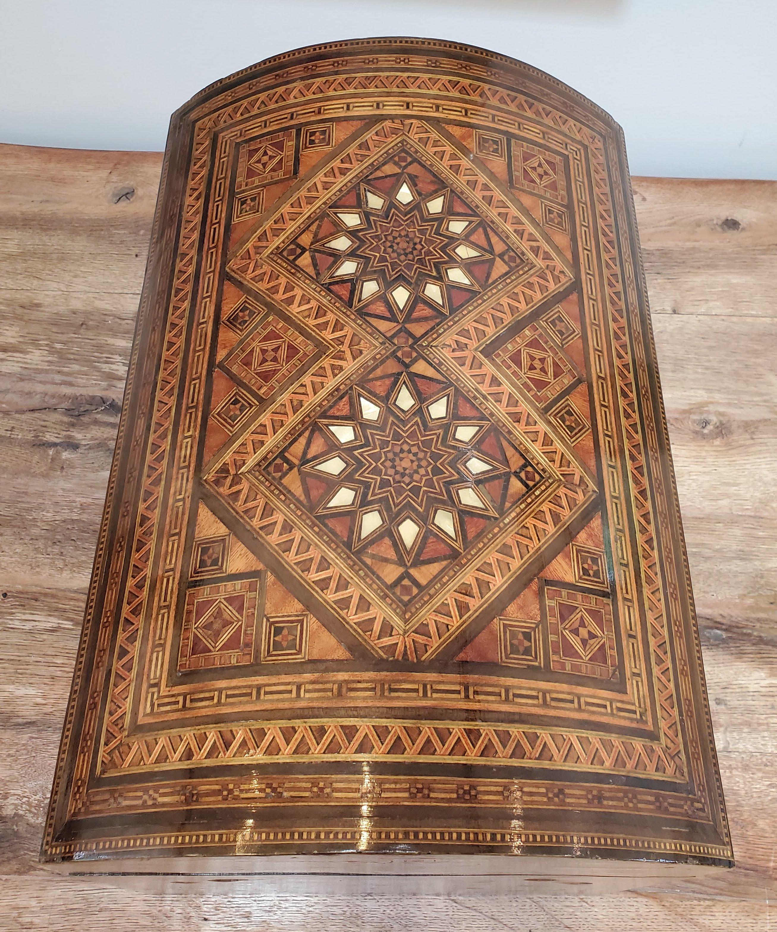 Large 19th Century Syrian Domed Box Inlaid with Exotic Woods & Mother of Pearl 1