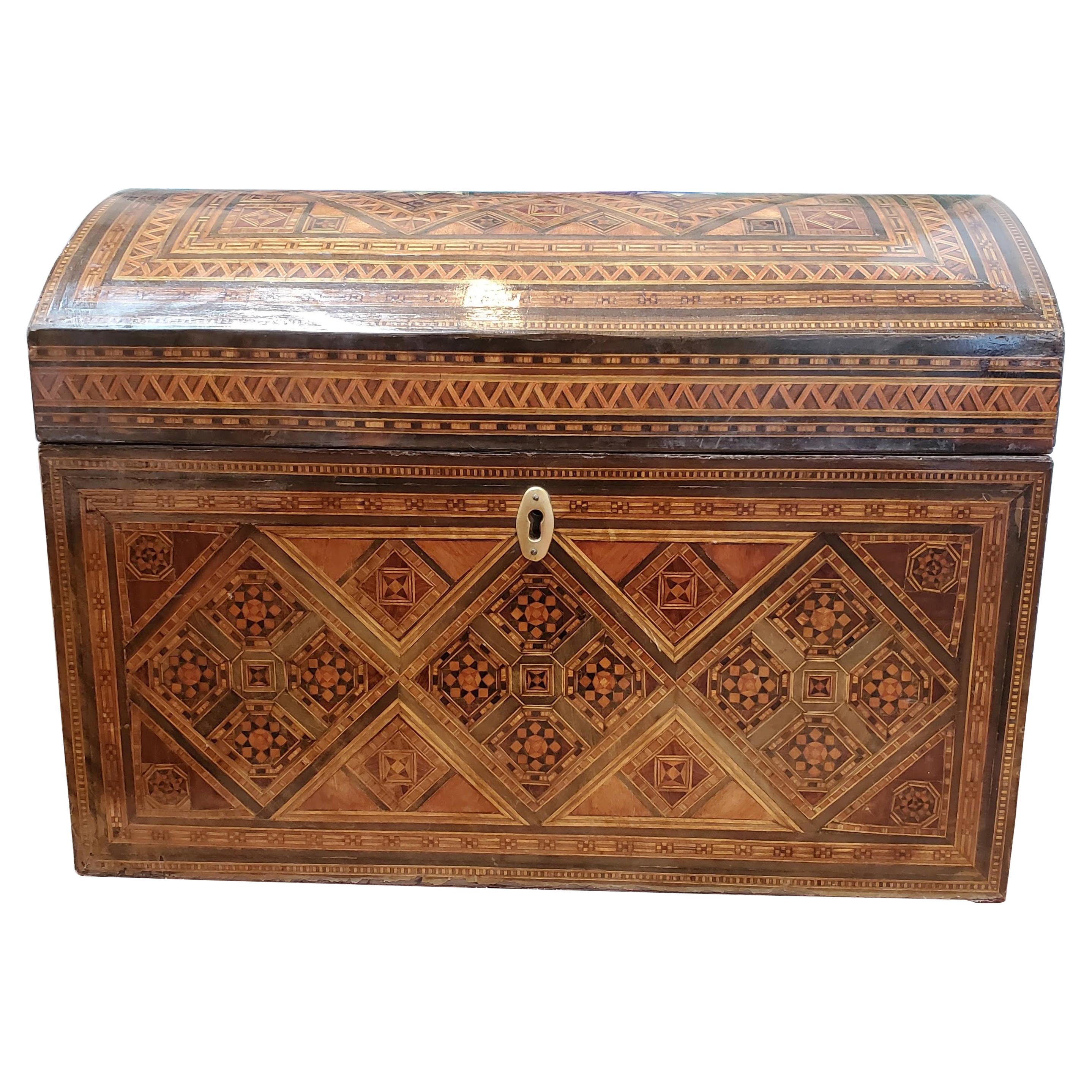 Large 19th Century Syrian Domed Box Inlaid with Exotic Woods & Mother of Pearl