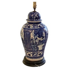 Large 19th Century Talavera Poblana Covered Jar Mounted As A Lamp