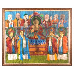 Large 19th Century Tibetan Thangka Painting of Buddha and Attendant Deities