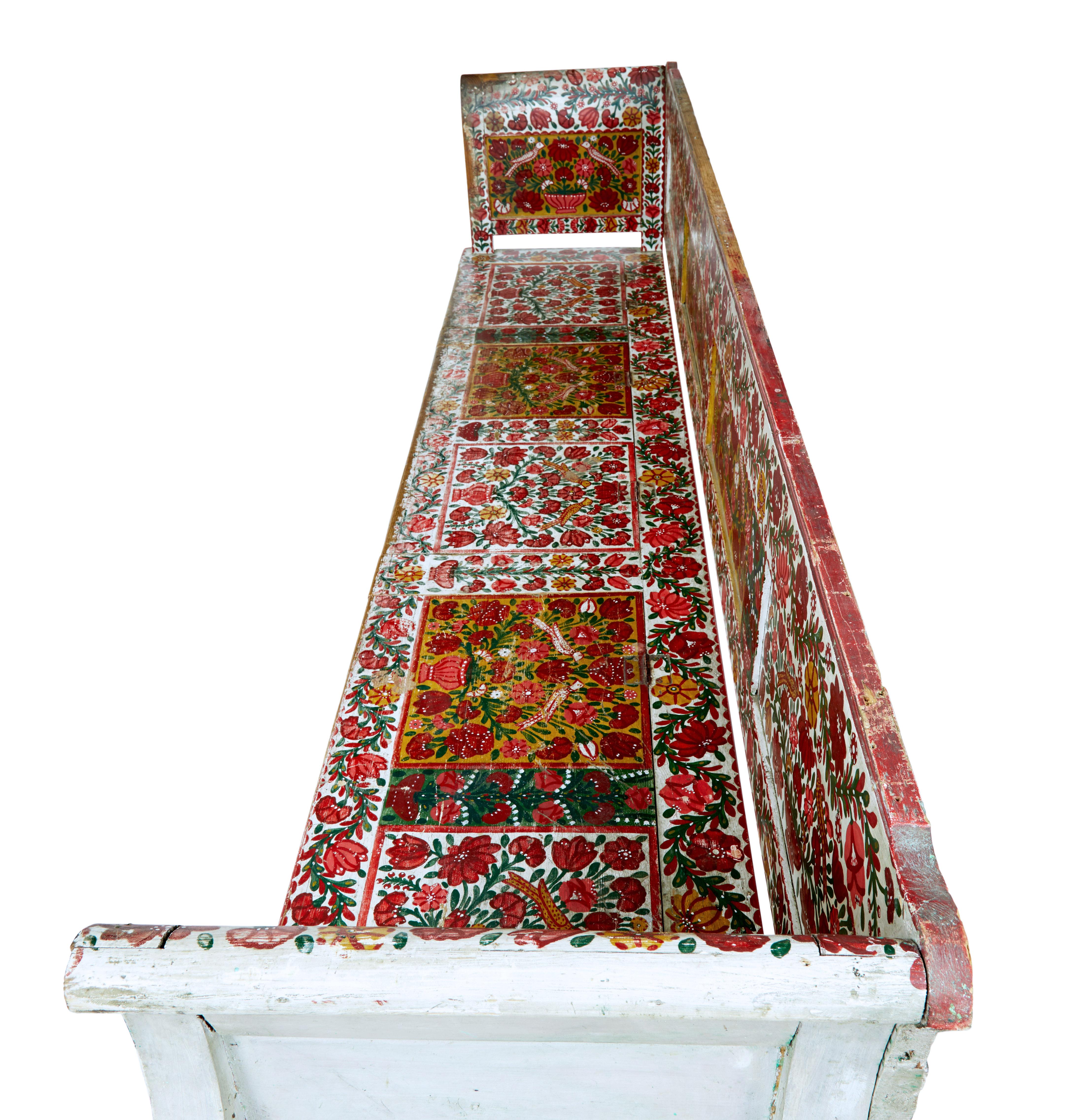 Large 19th Century Traditional Painted Swedish Bench 1