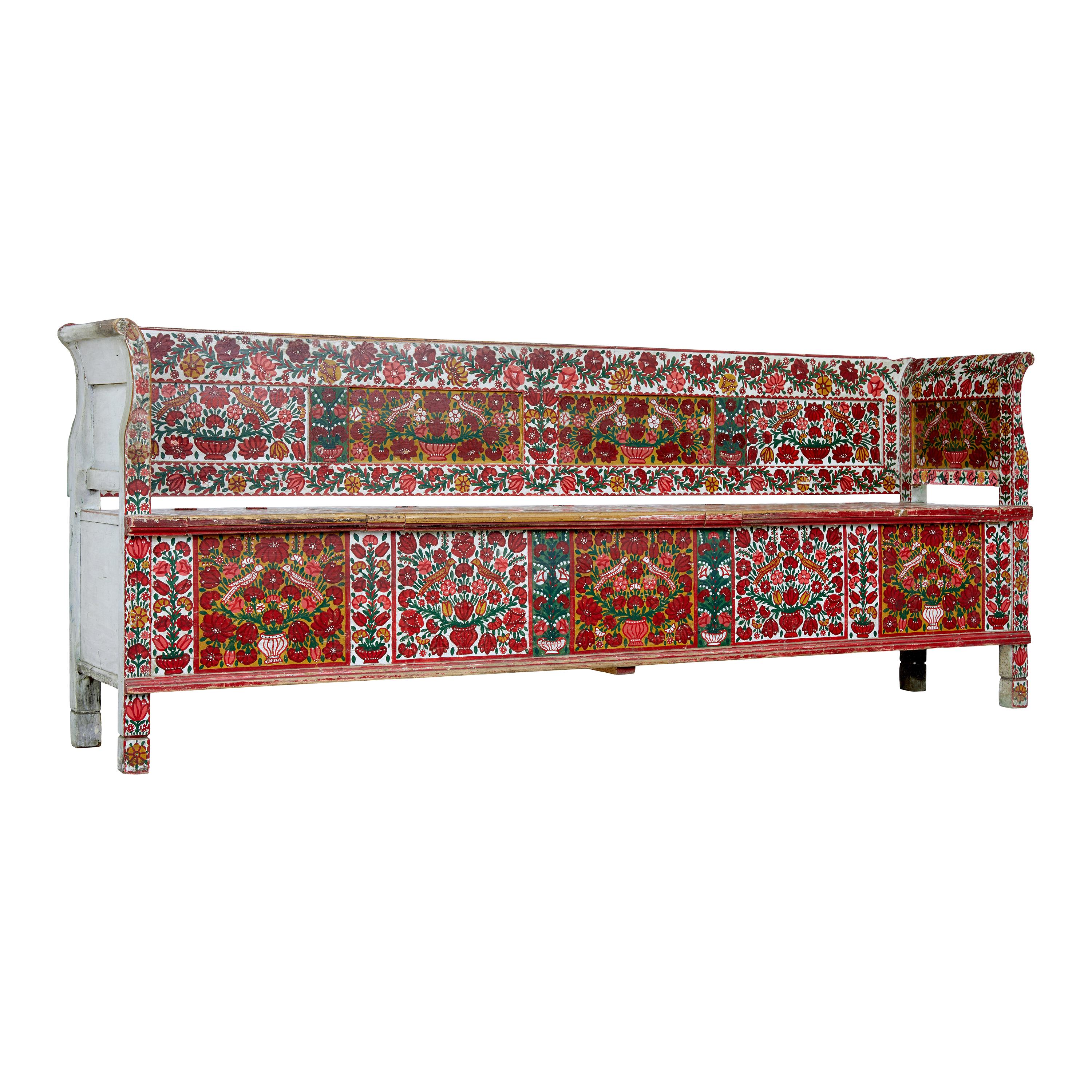 Large 19th Century Traditional Painted Swedish Bench