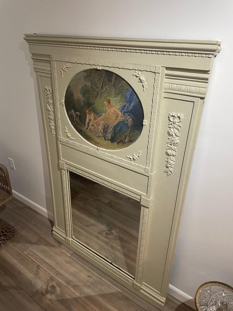 Large 19th Century Trumea mantle Mirror with Oil on Canvas For Sale 2