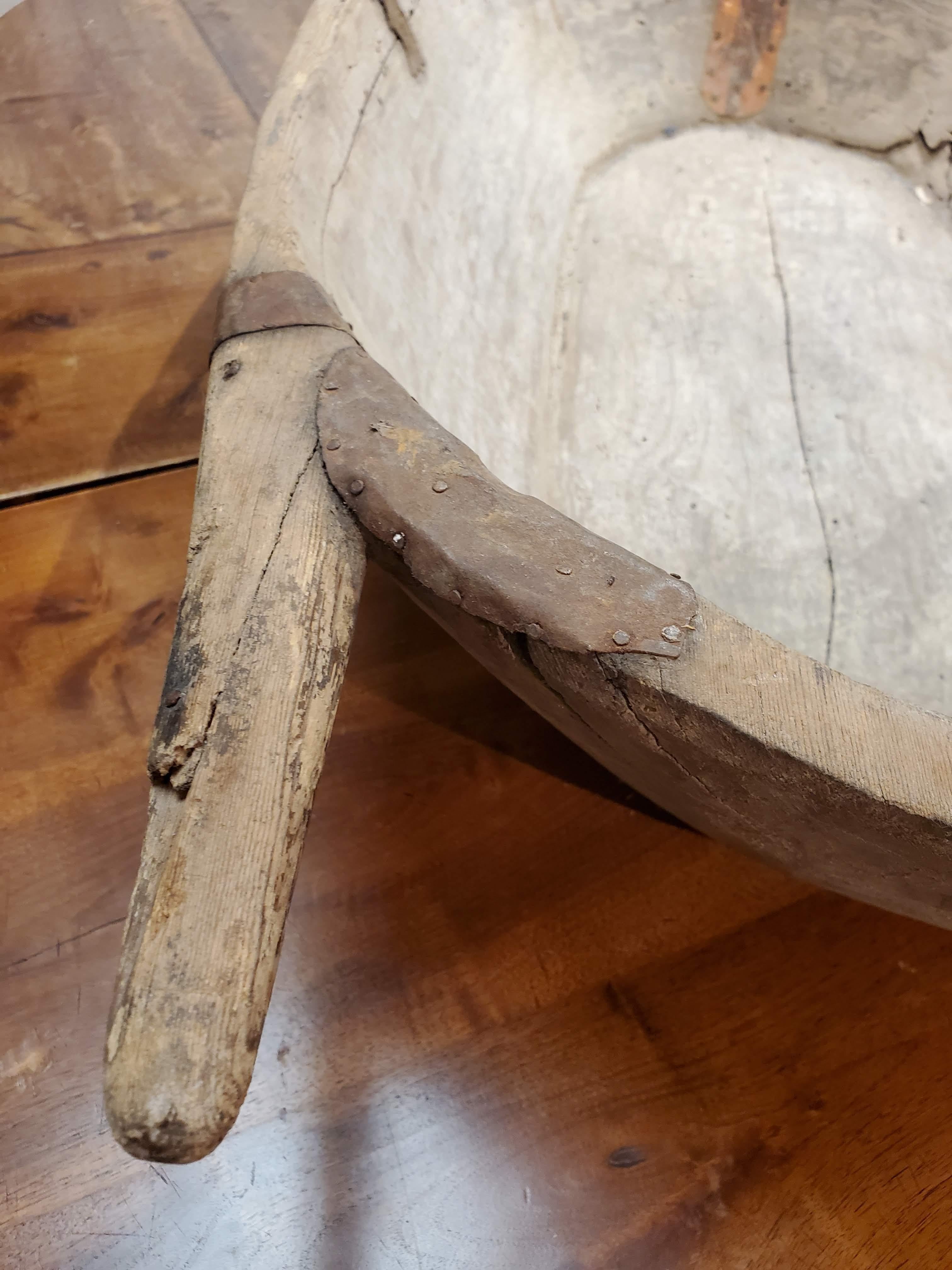 Large 19th Century Turkish Dough Bowl Carved from One Piece of Wood 1