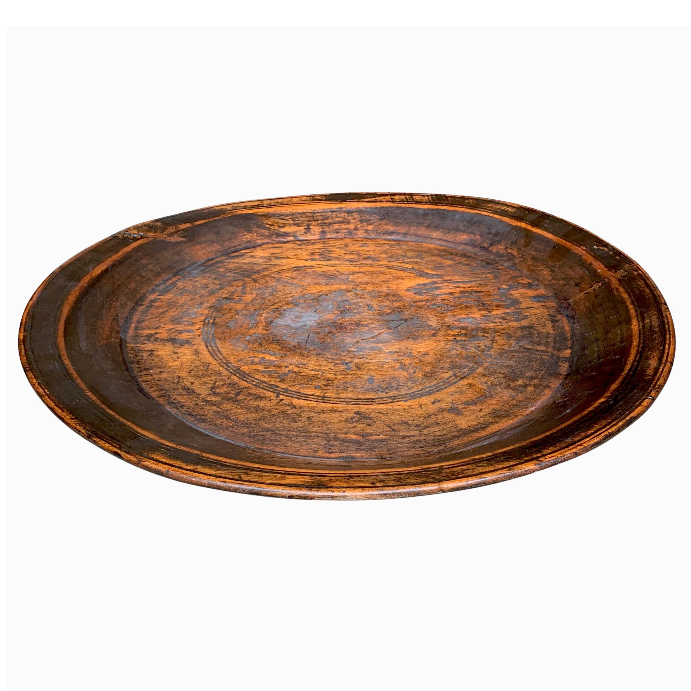 Rustic Large 19th Century Turned Wood Tray