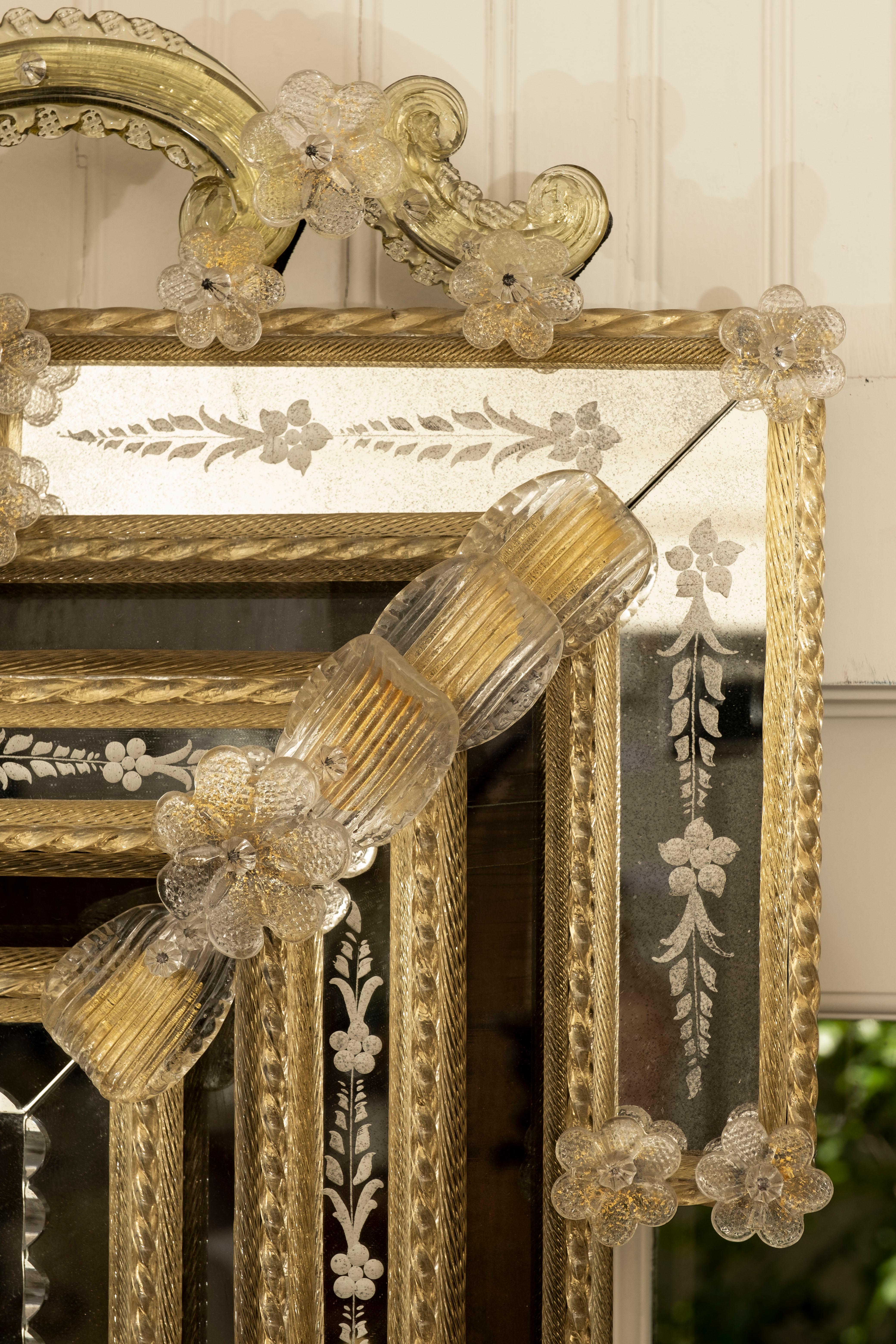 Large 19th Century Venetian Mirror-Etched and Beveled 1