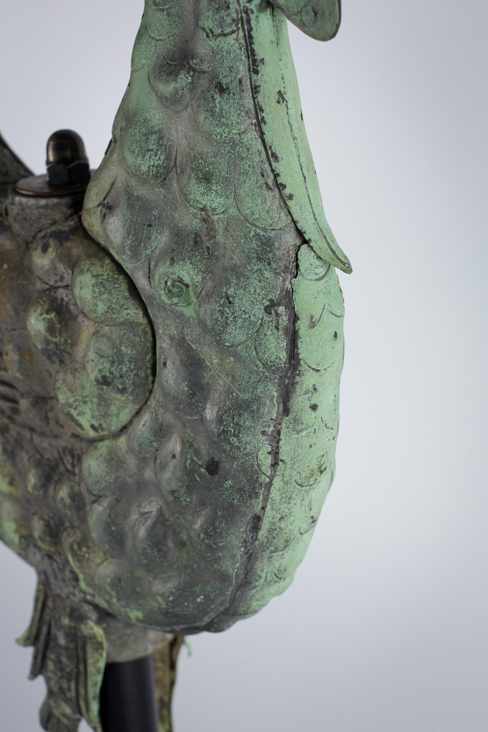 Grande banderuola a forma di galletto in Verdigris del XIX secolo in vendita 6