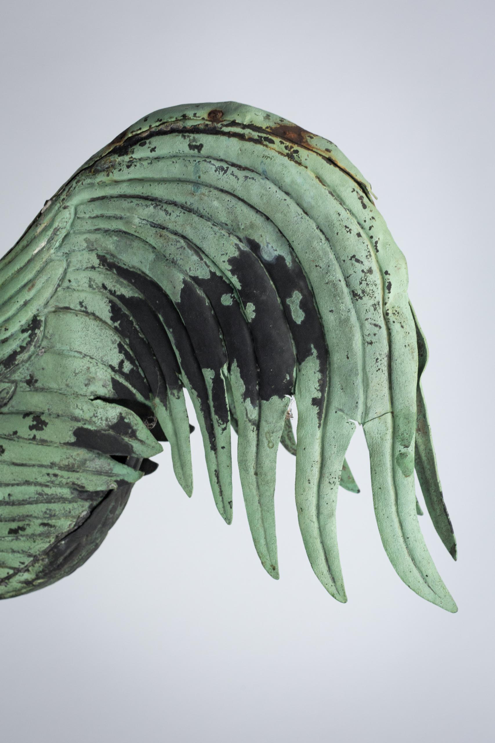 Rame Grande banderuola a forma di galletto in Verdigris del XIX secolo in vendita