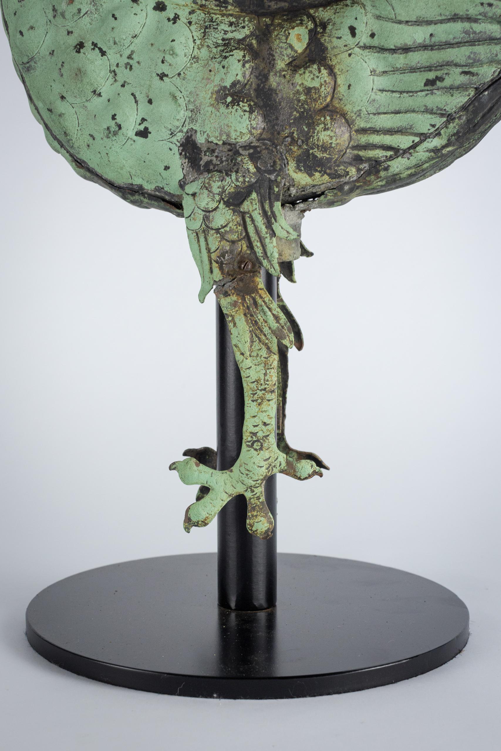 Grande banderuola a forma di galletto in Verdigris del XIX secolo in vendita 1