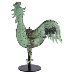 Großer Verdigris Cockerel-Wetterfahne aus dem 19. Jahrhundert