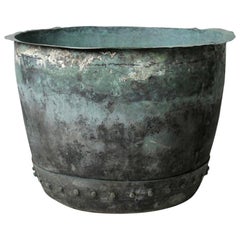 Large 19th Century Verdigris Copper Planter or Log Bin