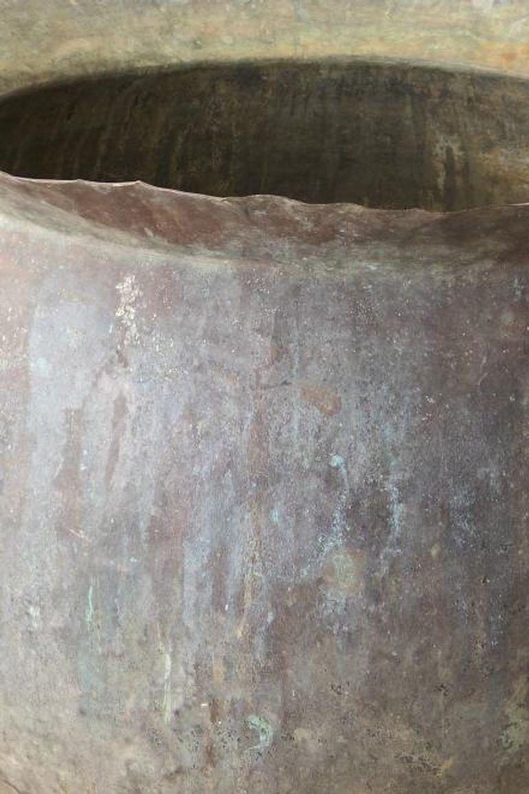 19th Century Large 19th century verdigris copper vat on iron stand