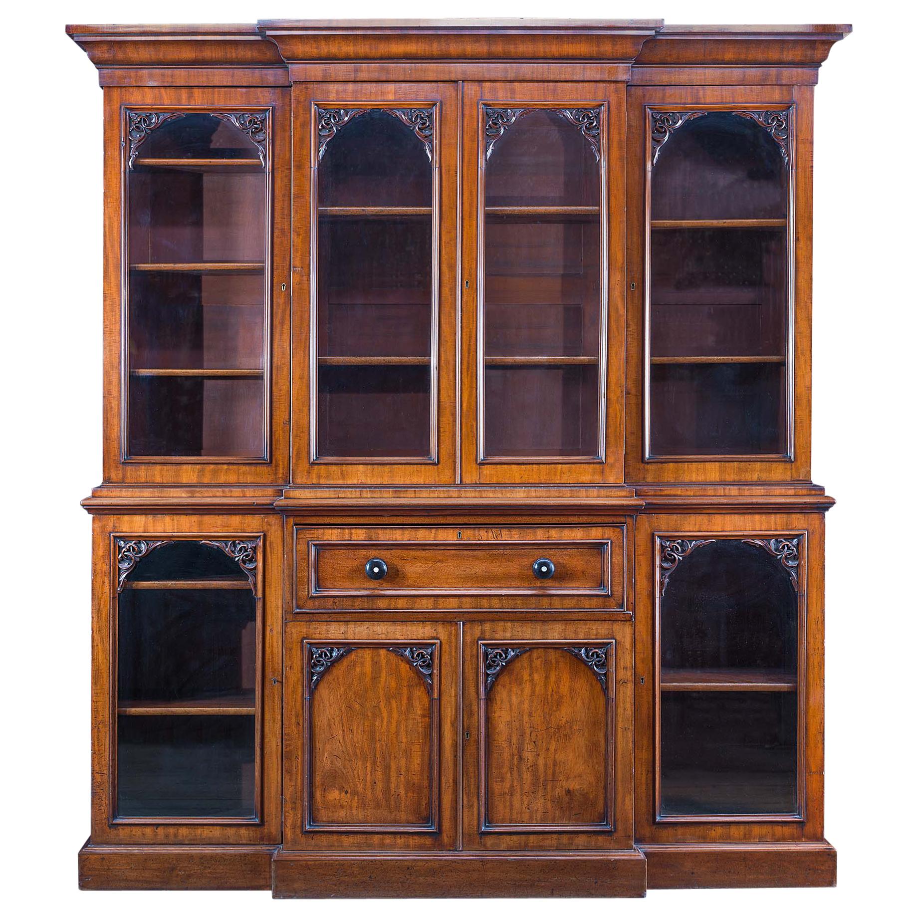 Large 19th Century Victorian Breakfront Bookcase with Integral Secretaire For Sale