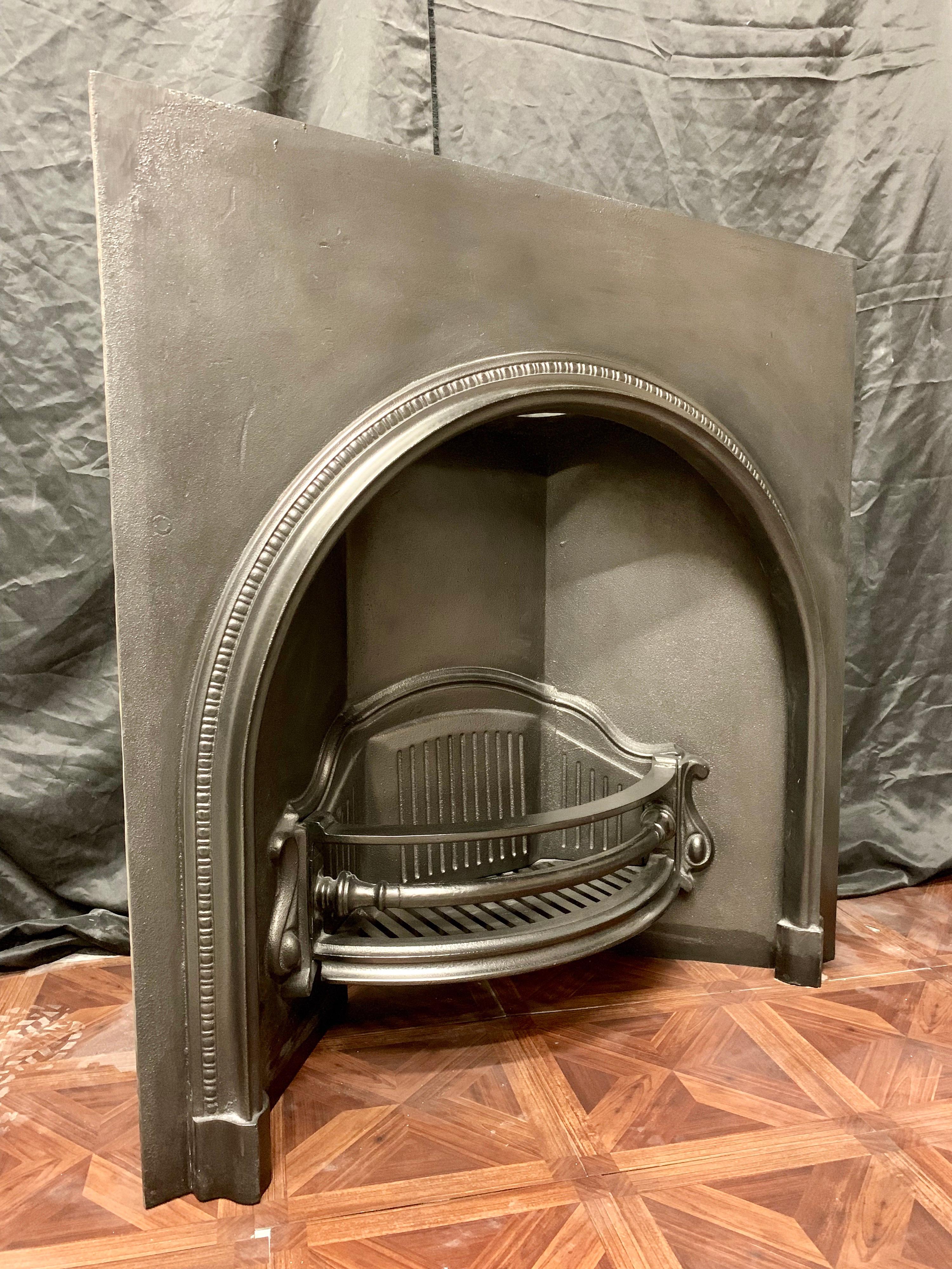 English Large 19th Century Victorian Cast Iron Arched Fireplace Insert