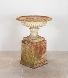 Large 19th Century Victorian Cast Iron Urn on Plinth