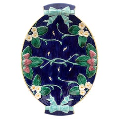 Large 19th Century, Victorian Cobalt Strawberries Platter Wedgwood