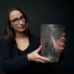 Large 19th Century Victorian Cut and Engraved Grape Rinser or Flip Glass