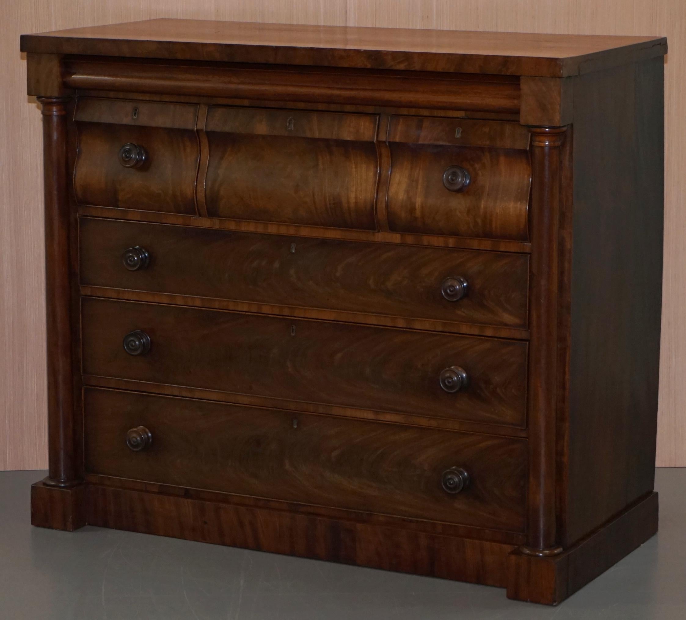 English Large 19th Century Victorian Flamed Mahogany Chest of Drawers Stunning Timber