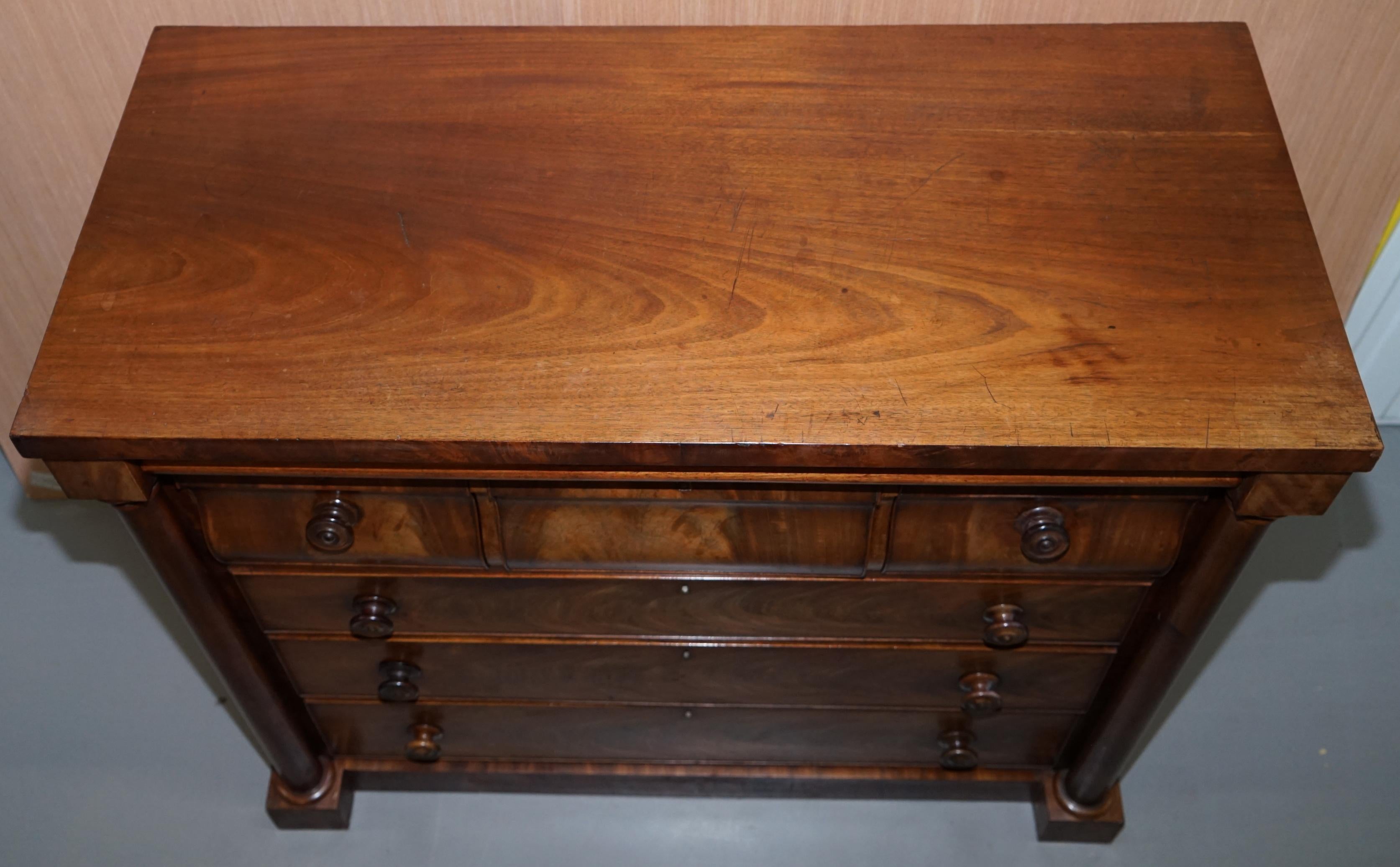 Hand-Crafted Large 19th Century Victorian Flamed Mahogany Chest of Drawers Stunning Timber