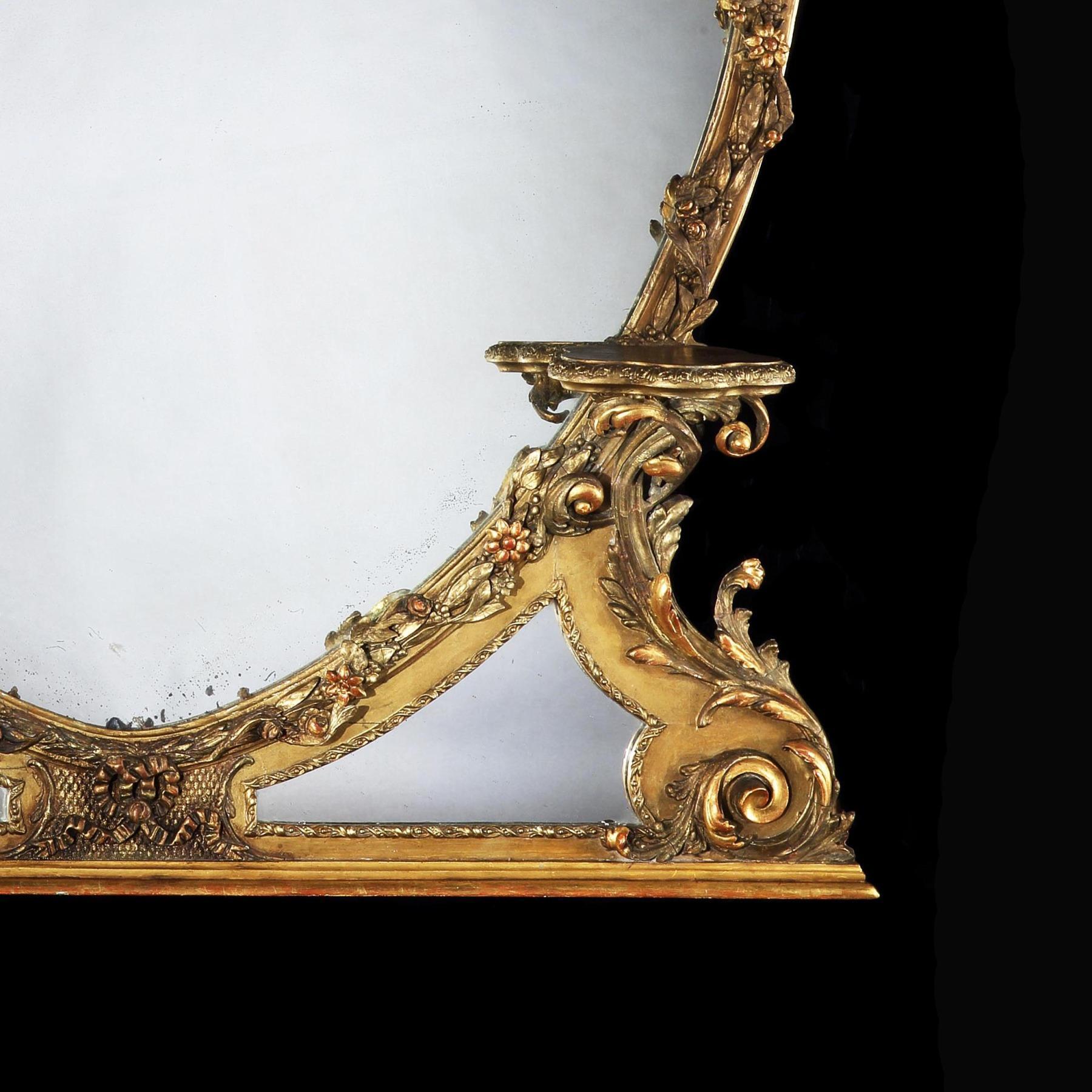 Large 19th Century Victorian Giltwood and Gesso Overmantel Mirror of Cartouche In Good Condition In Benington, Herts