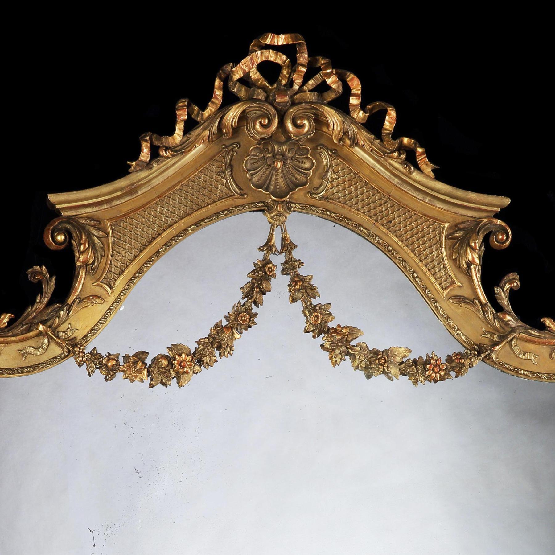 Large 19th Century Victorian Giltwood and Gesso Overmantel Mirror of Cartouche 1
