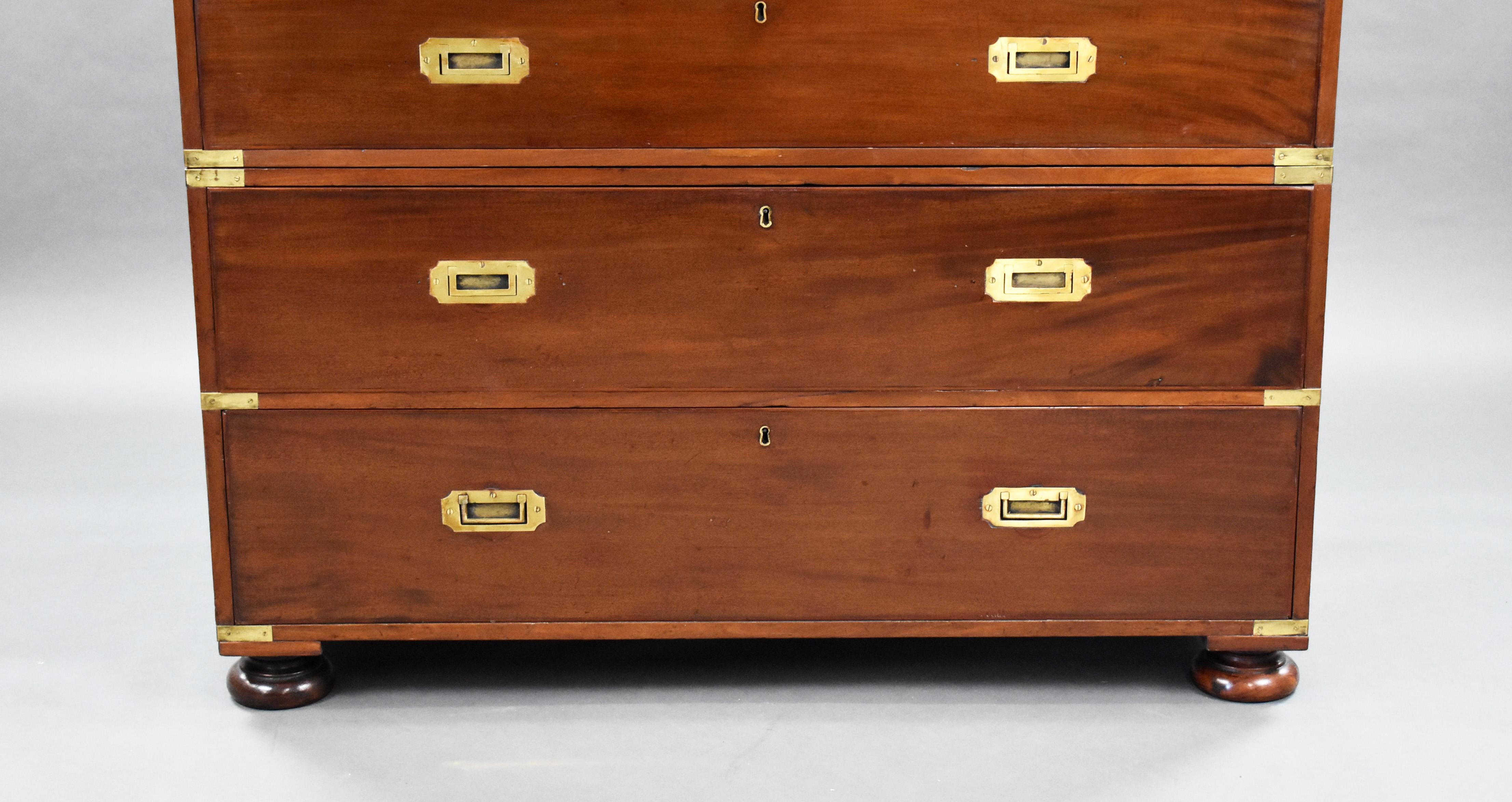 Large 19th Century Victorian Mahogany Campaign Style Chest 1