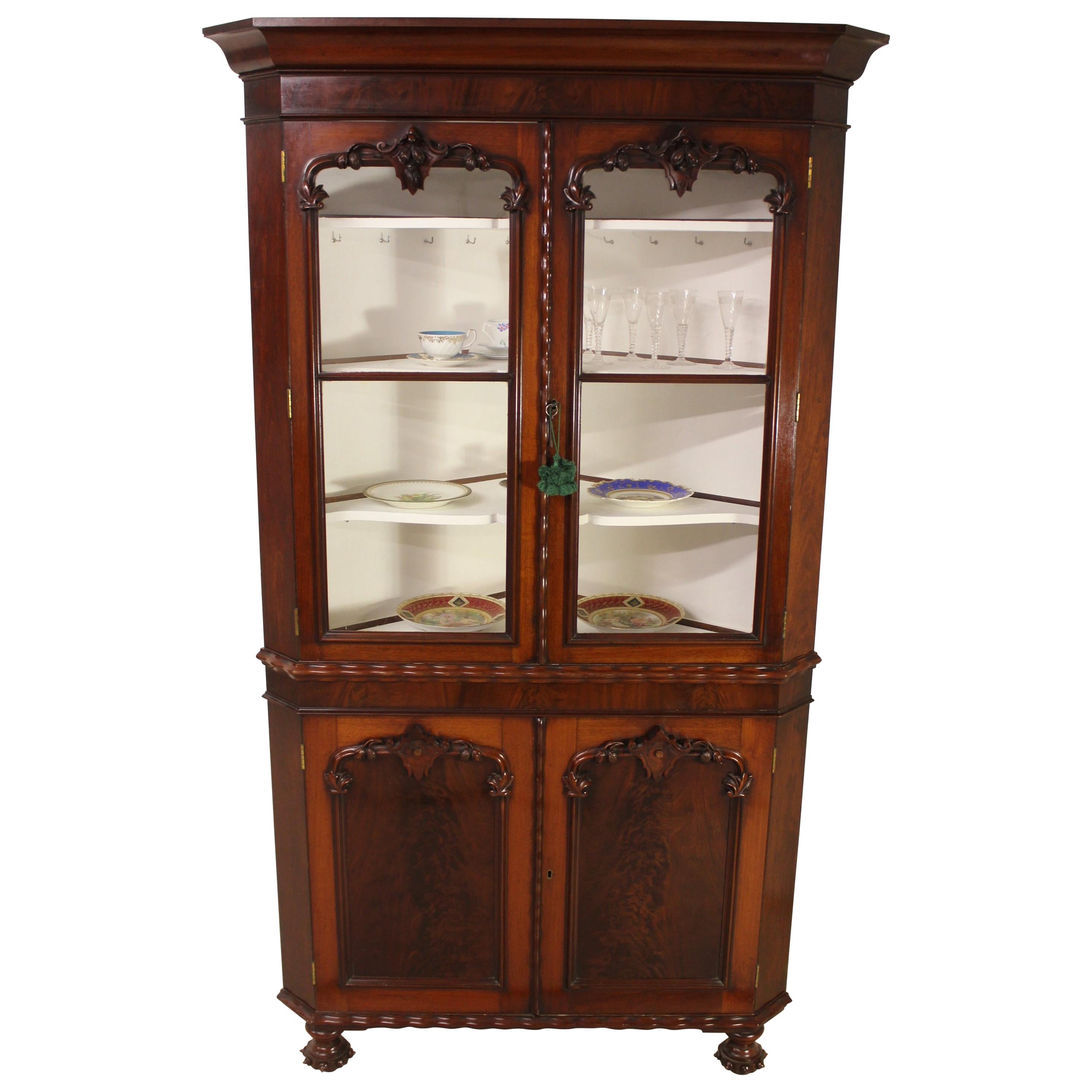 Large 19th Century Victorian Mahogany Corner Cabinet For Sale