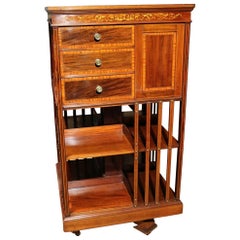 Large 19th Century Victorian Mahogany Revolving Bookcase with Refined Marquetry
