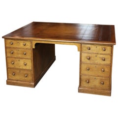 Large 19th Century Victorian Oak 18 Drawer Partner Desk