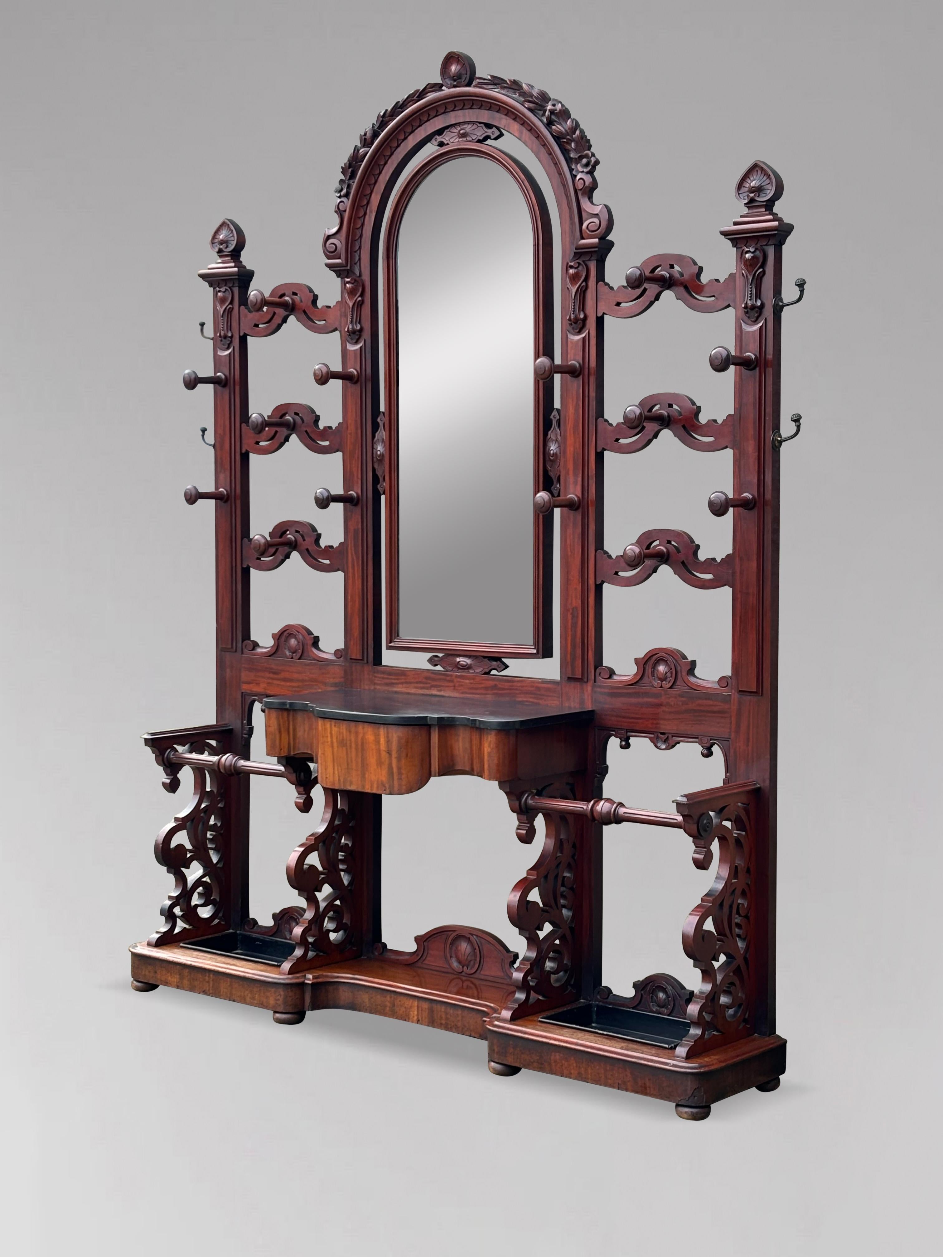 Large 19th Century Victorian Period Hall Stand with Mirror For Sale 6