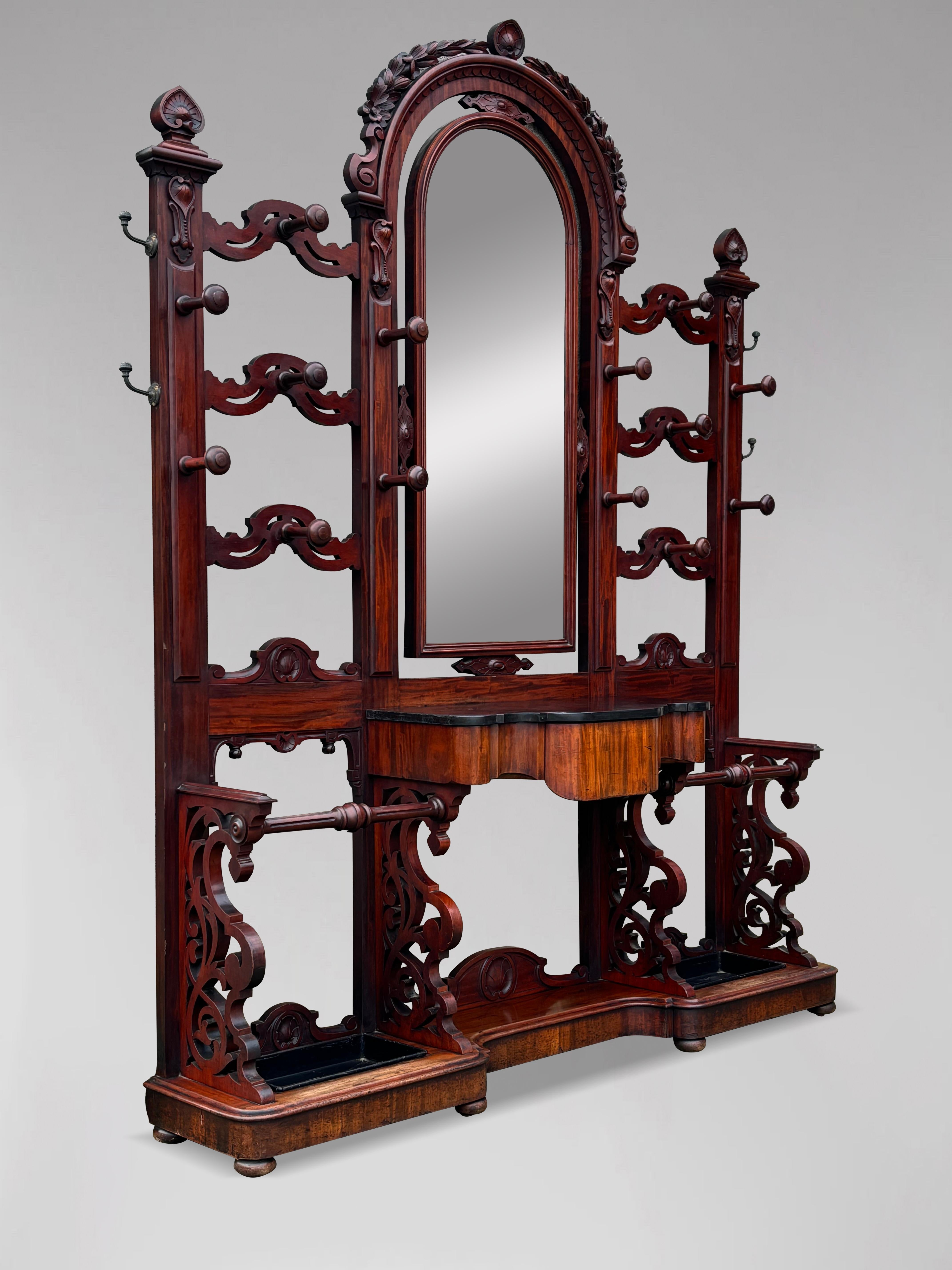 British Large 19th Century Victorian Period Hall Stand with Mirror For Sale