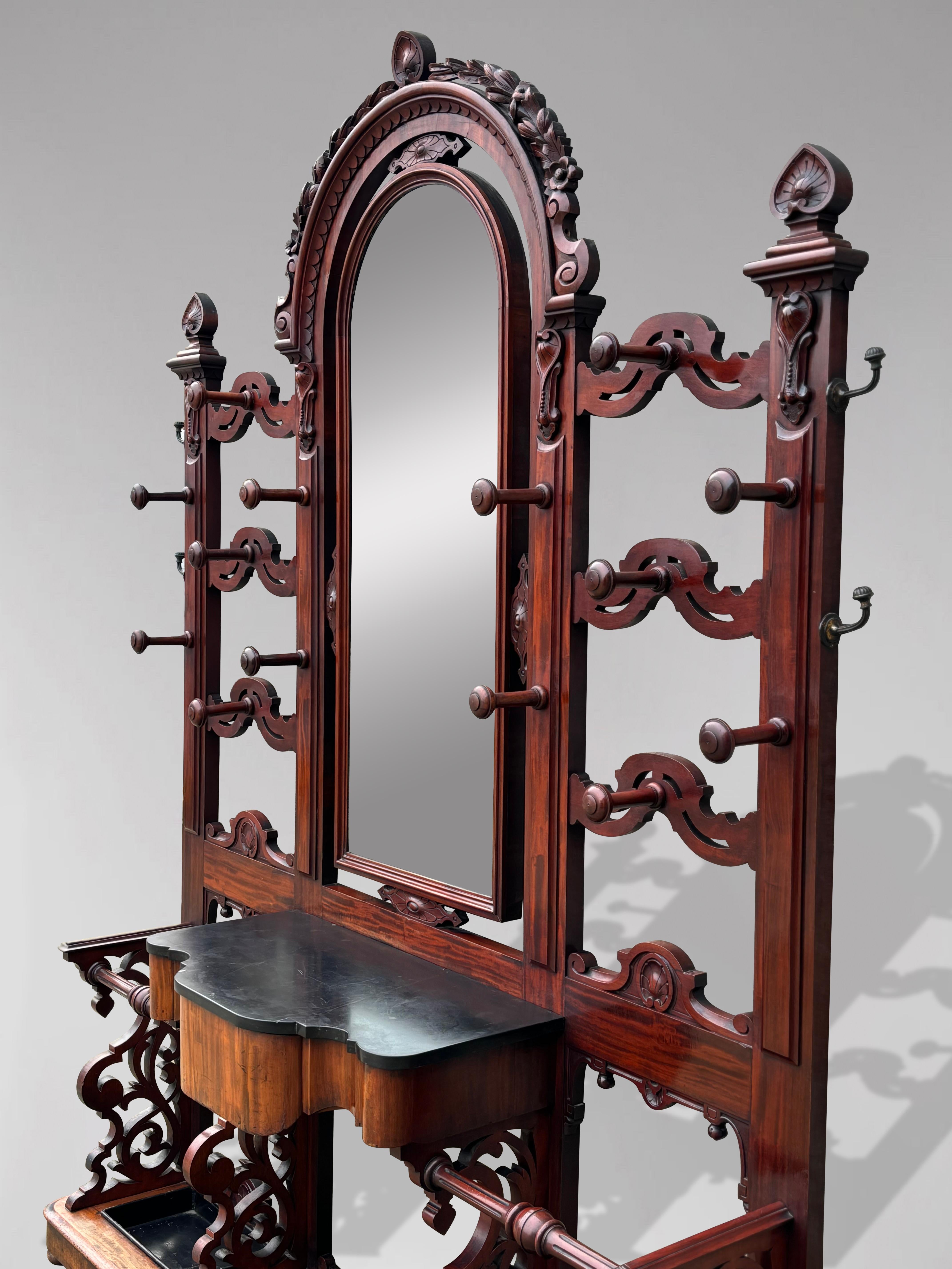 Polished Large 19th Century Victorian Period Hall Stand with Mirror For Sale