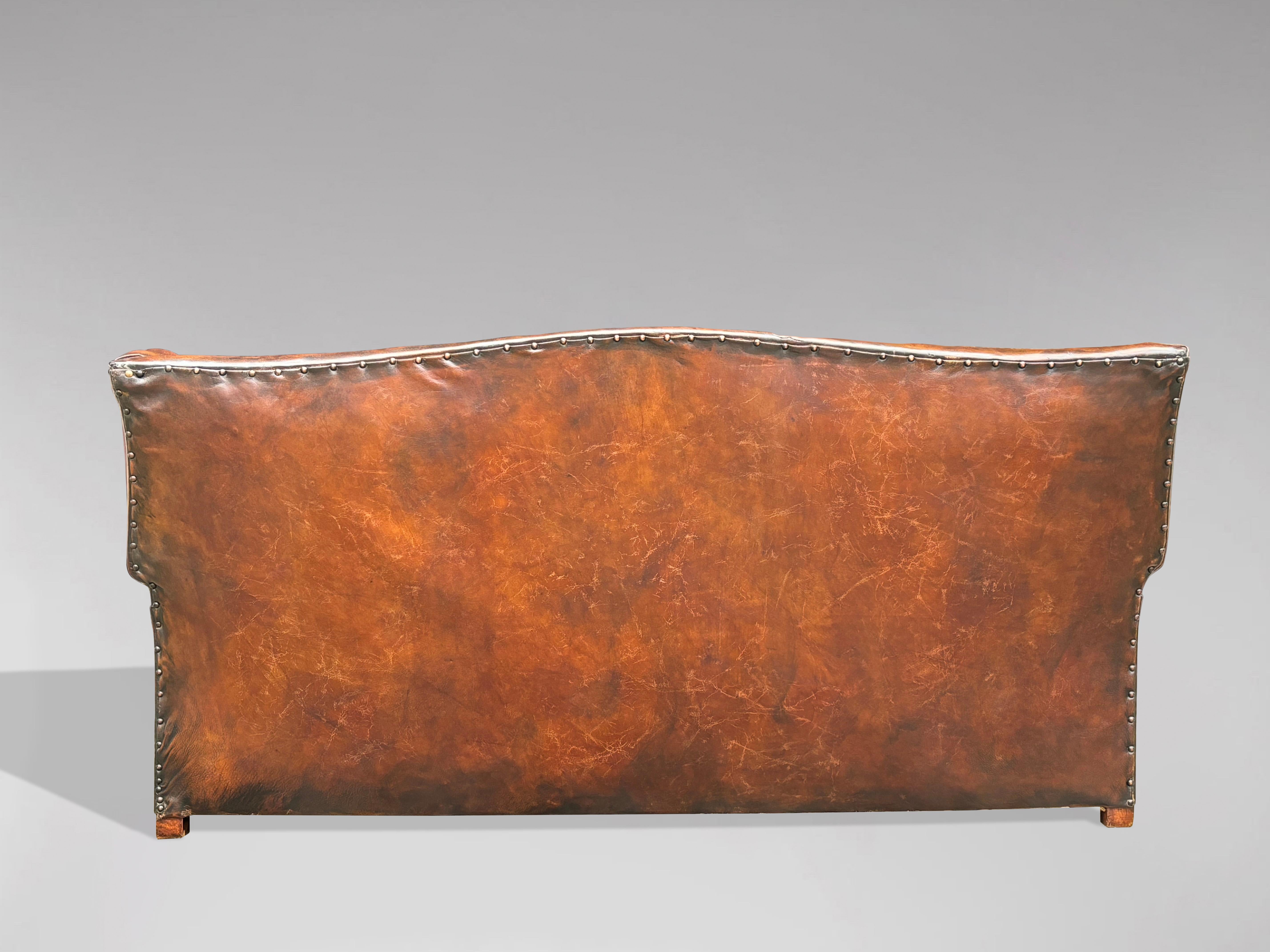 Large 19th Century Victorian Period Tan Leather Wing Back Sofa For Sale 6