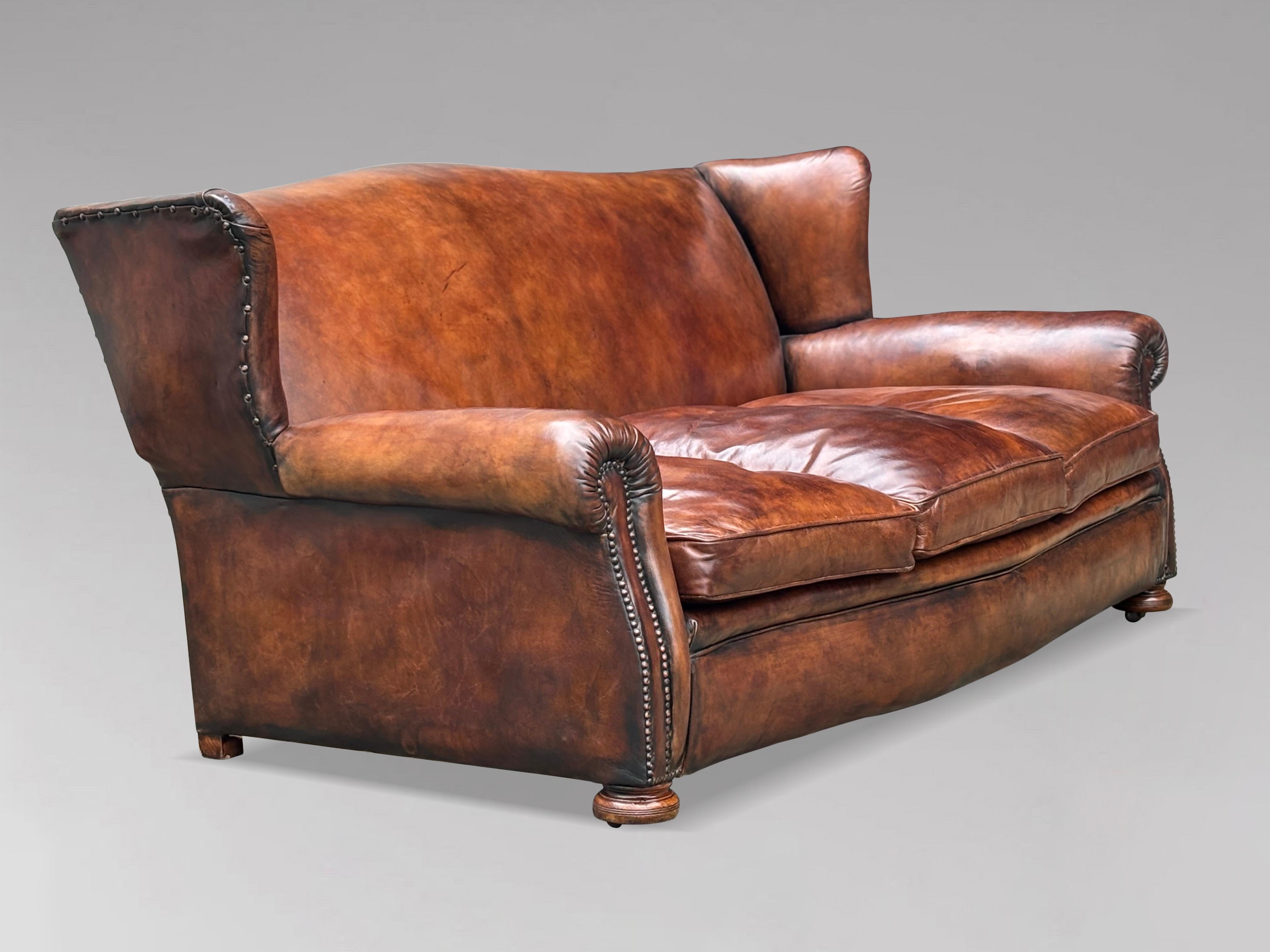 Large 19th Century Victorian Period Tan Leather Wing Back Sofa For Sale 7