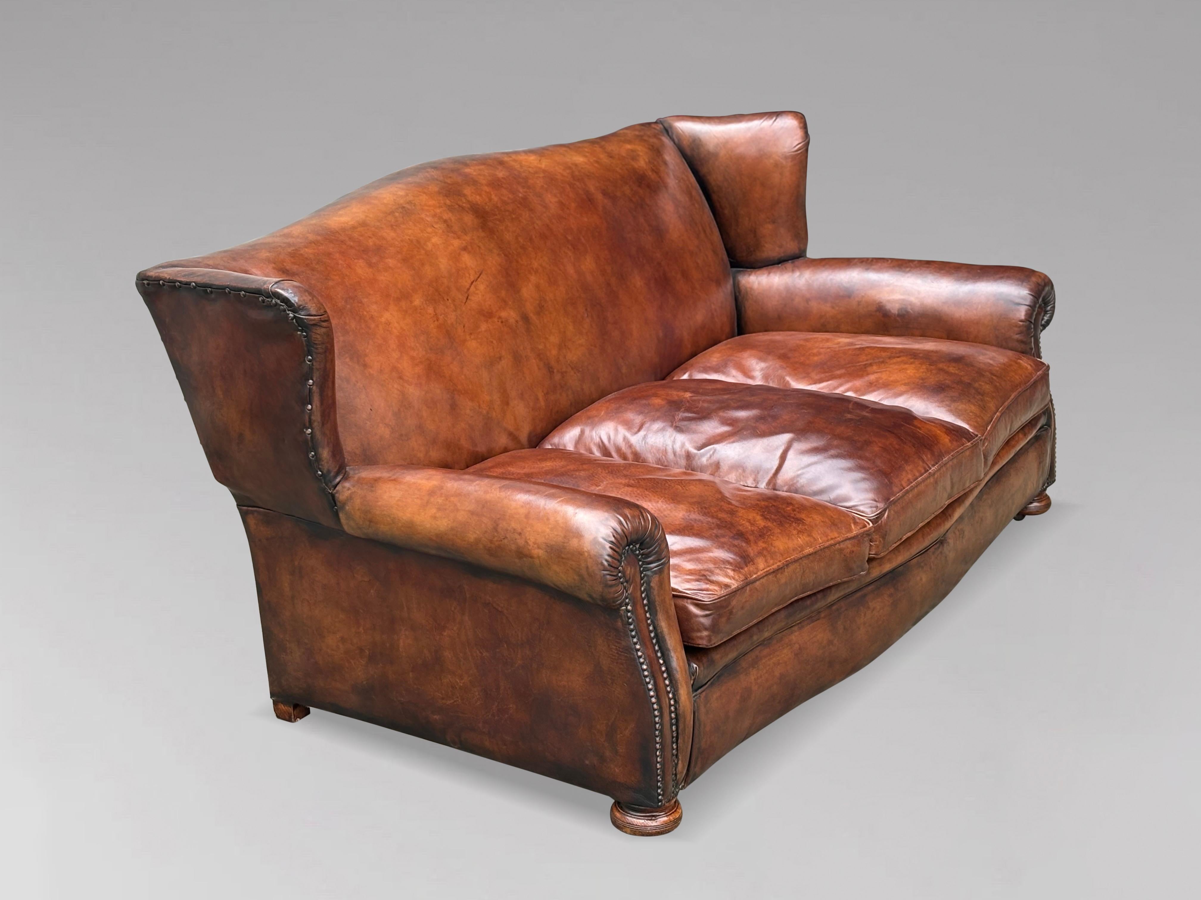 Large 19th Century Victorian Period Tan Leather Wing Back Sofa For Sale 8