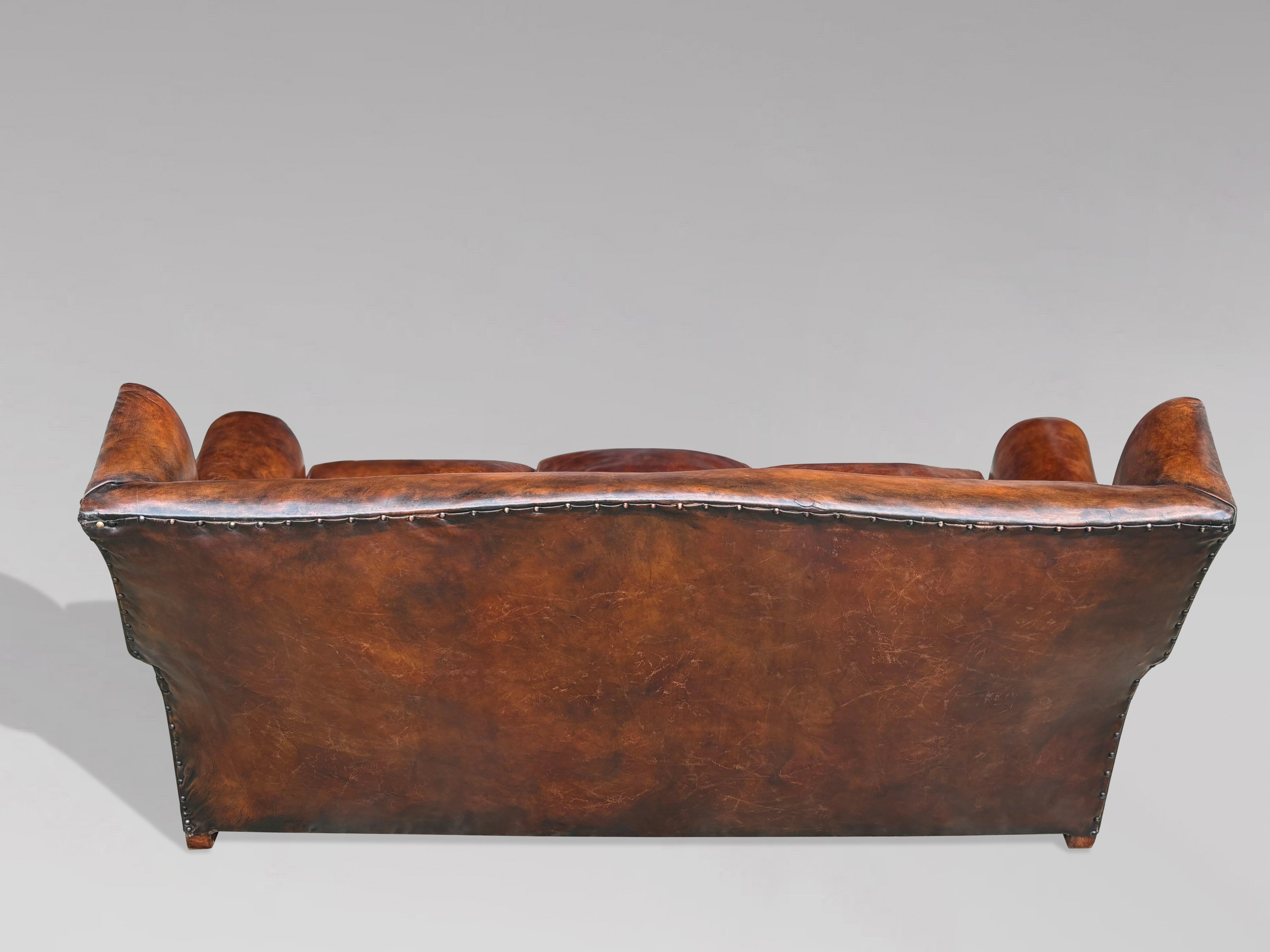 Large 19th Century Victorian Period Tan Leather Wing Back Sofa For Sale 1
