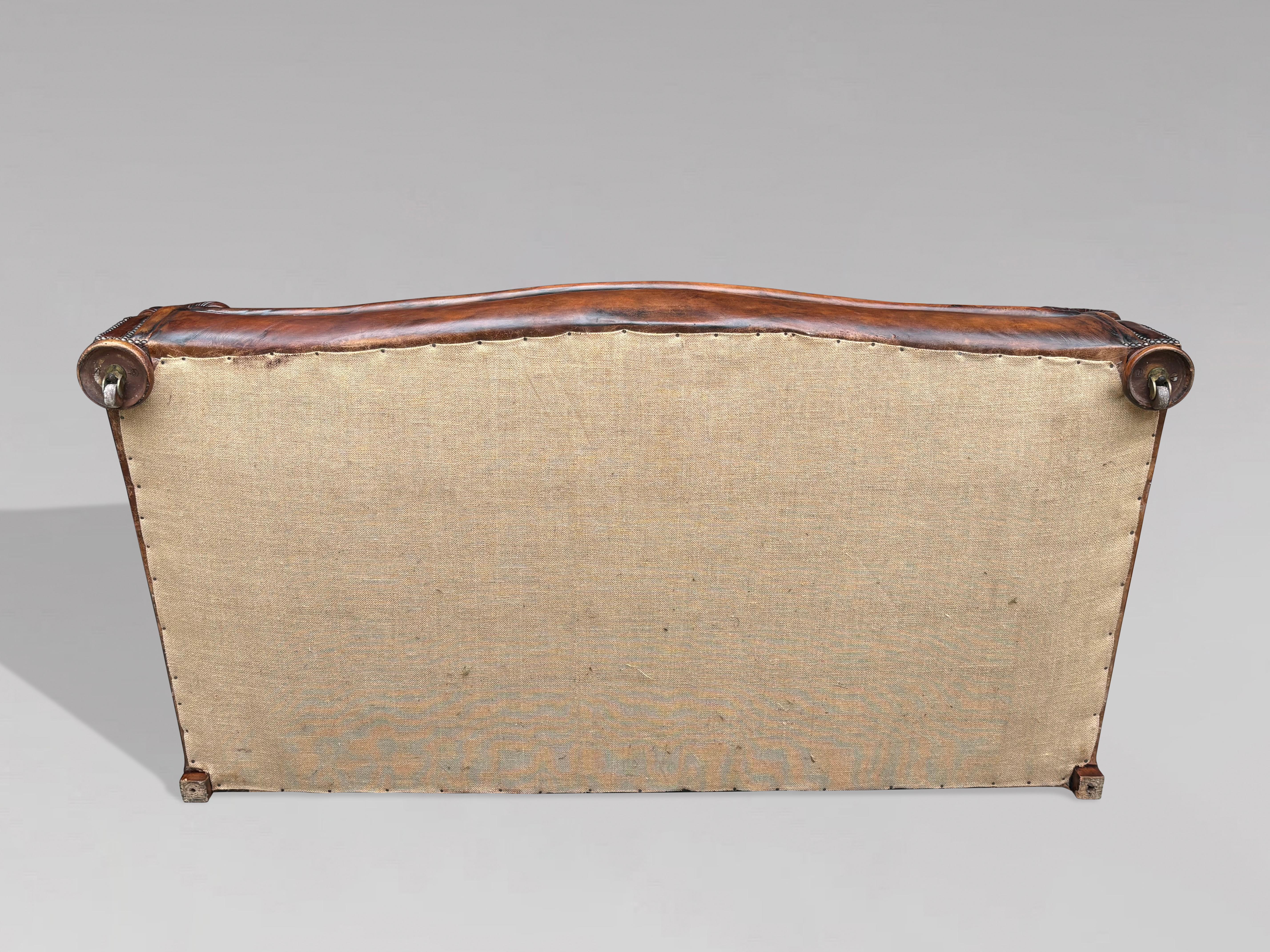 Large 19th Century Victorian Period Tan Leather Wing Back Sofa For Sale 4