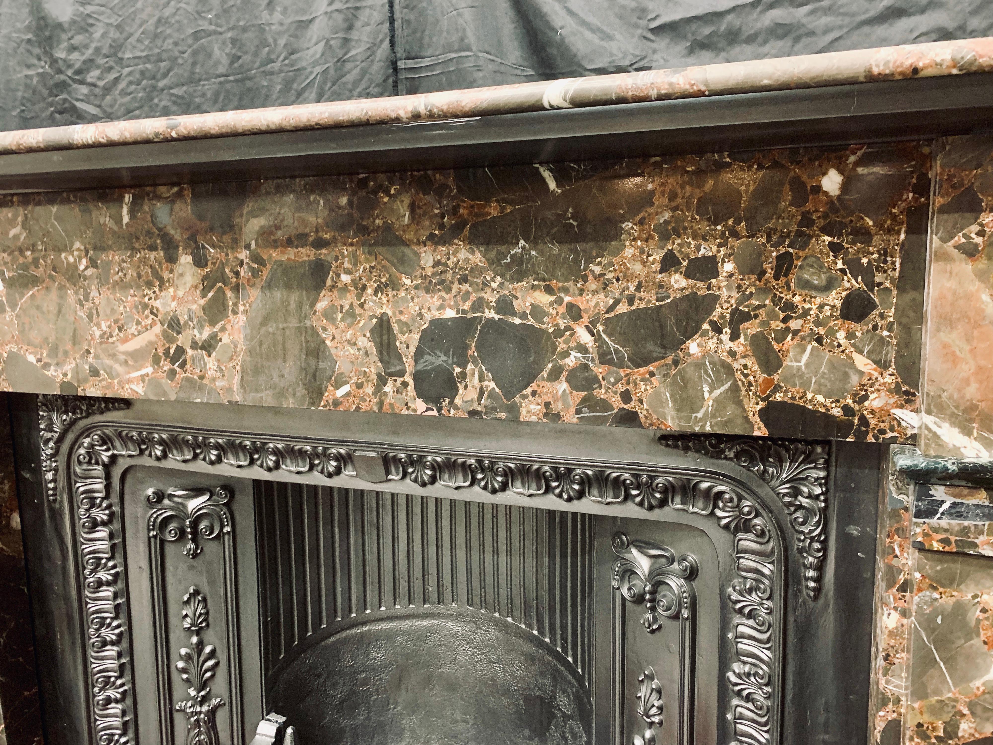 Late 19th Century Large 19th Century Victorian Rare Breccia Marble Fireplace Surround