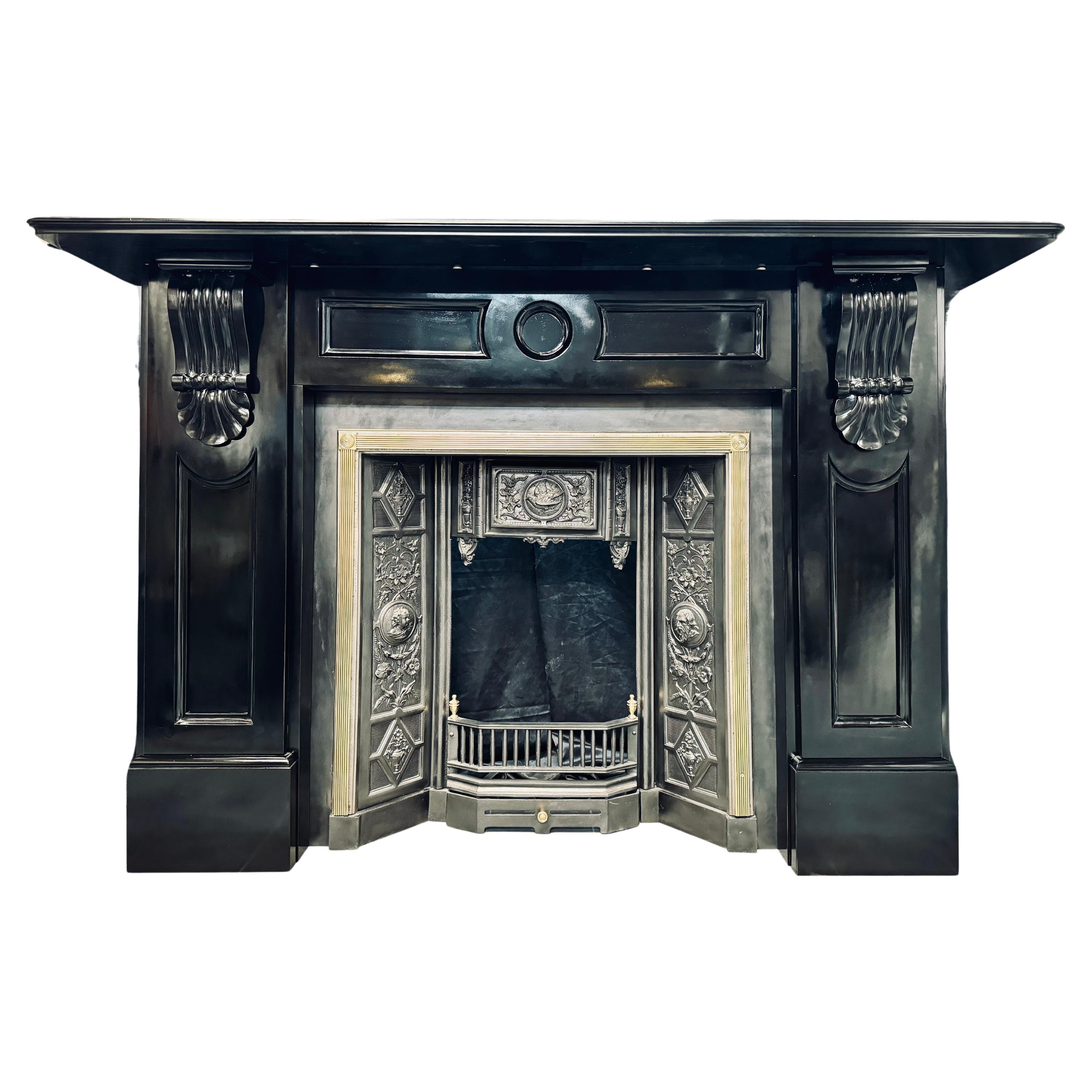 Large 19th Century Victorian Scottish Slate Corbeled Fireplace Surround. 