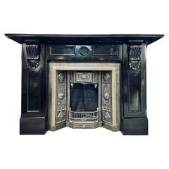 Large 19th Century Victorian Scottish Slate Corbeled Fireplace Surround. 