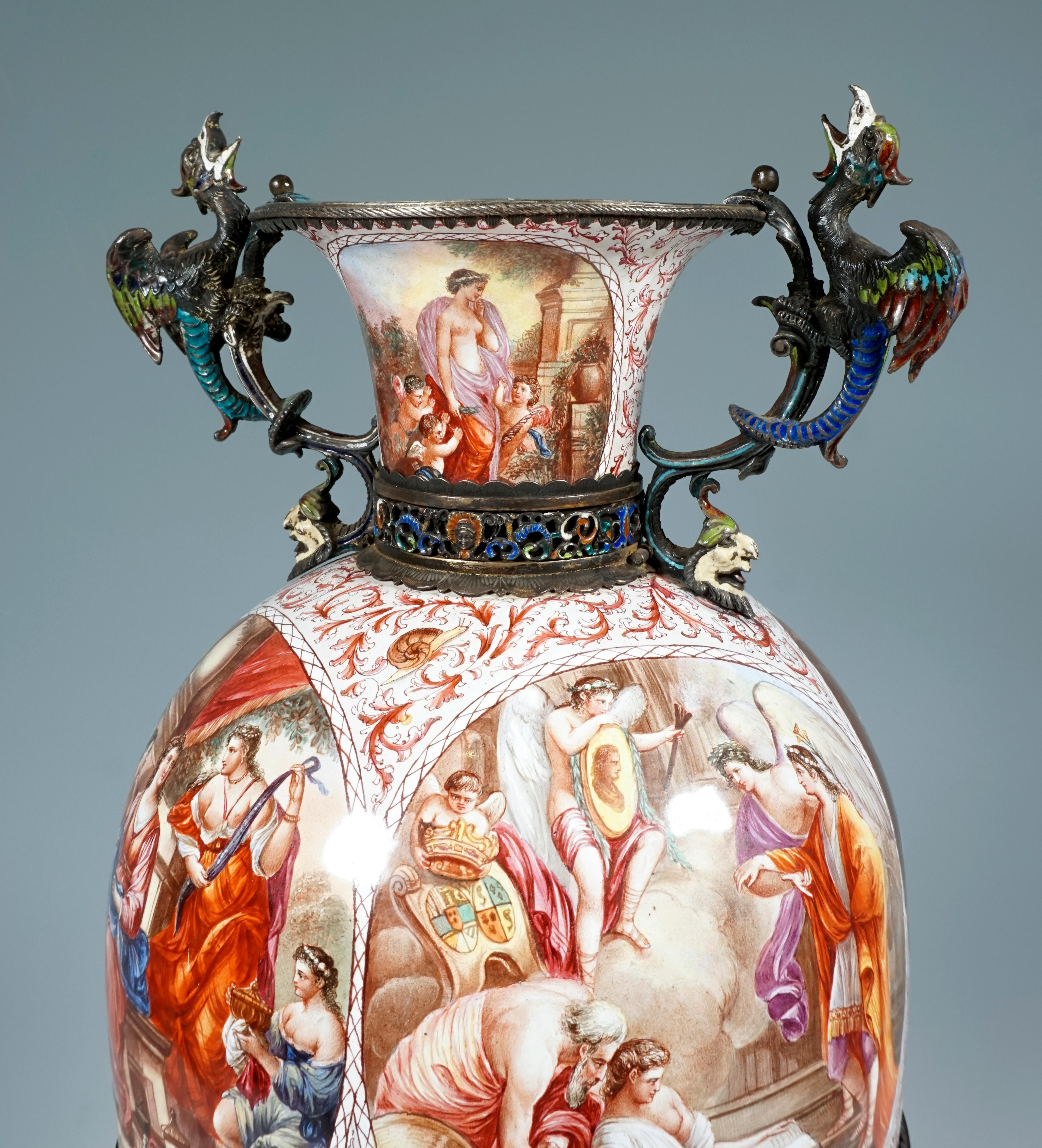 Silver Large 19th Century Viennese Enamel Splendour Goblet with Mythological Decoration