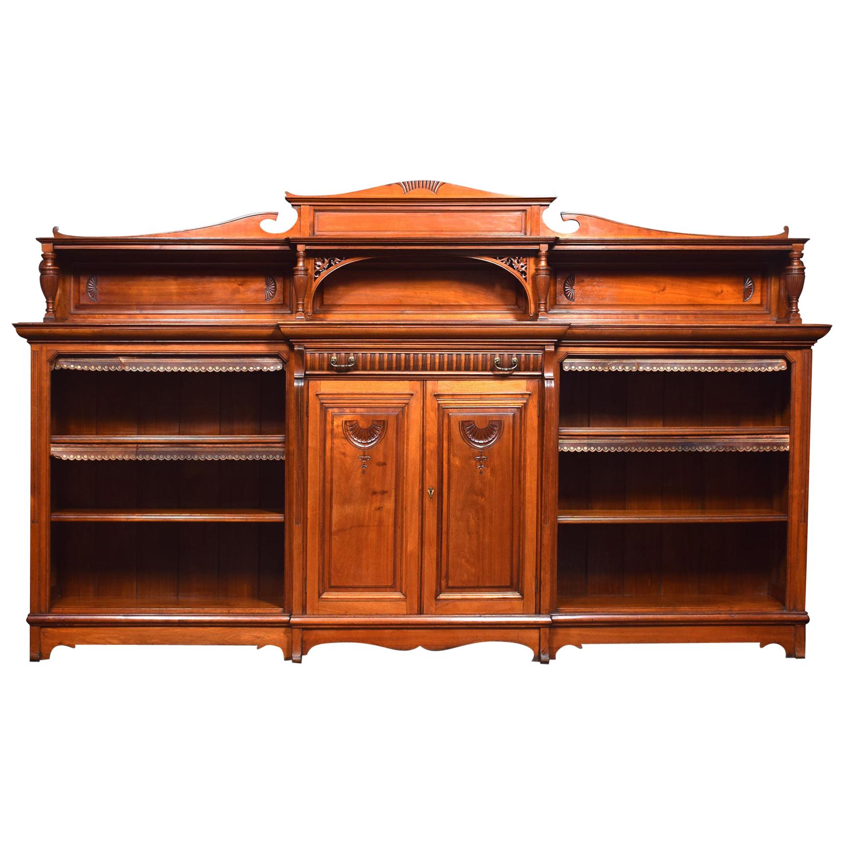 Large 19th Century Walnut Breakfront Bookcase For Sale